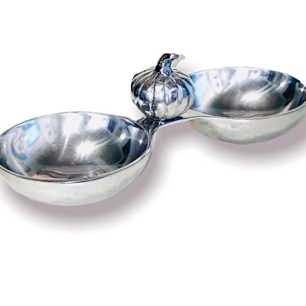 Silver Pumpkin Metalware Double Candy Dish